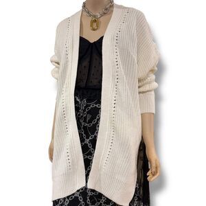 White Chunky Rib Knit Oversized Cardigan Sweater L NWT